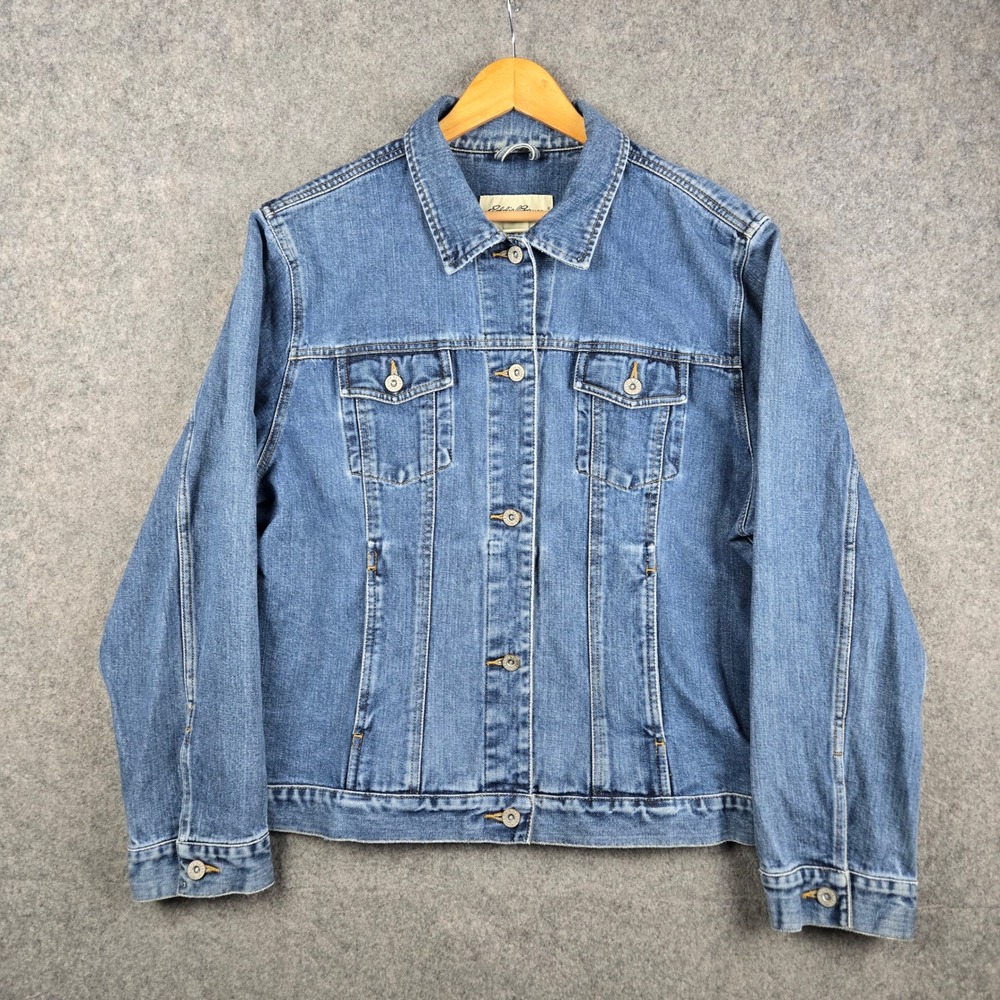 Eddie Bauer Denim Jacket Womens XL Tall Blue Trucker Cotton Classic Gorpcore Y2K